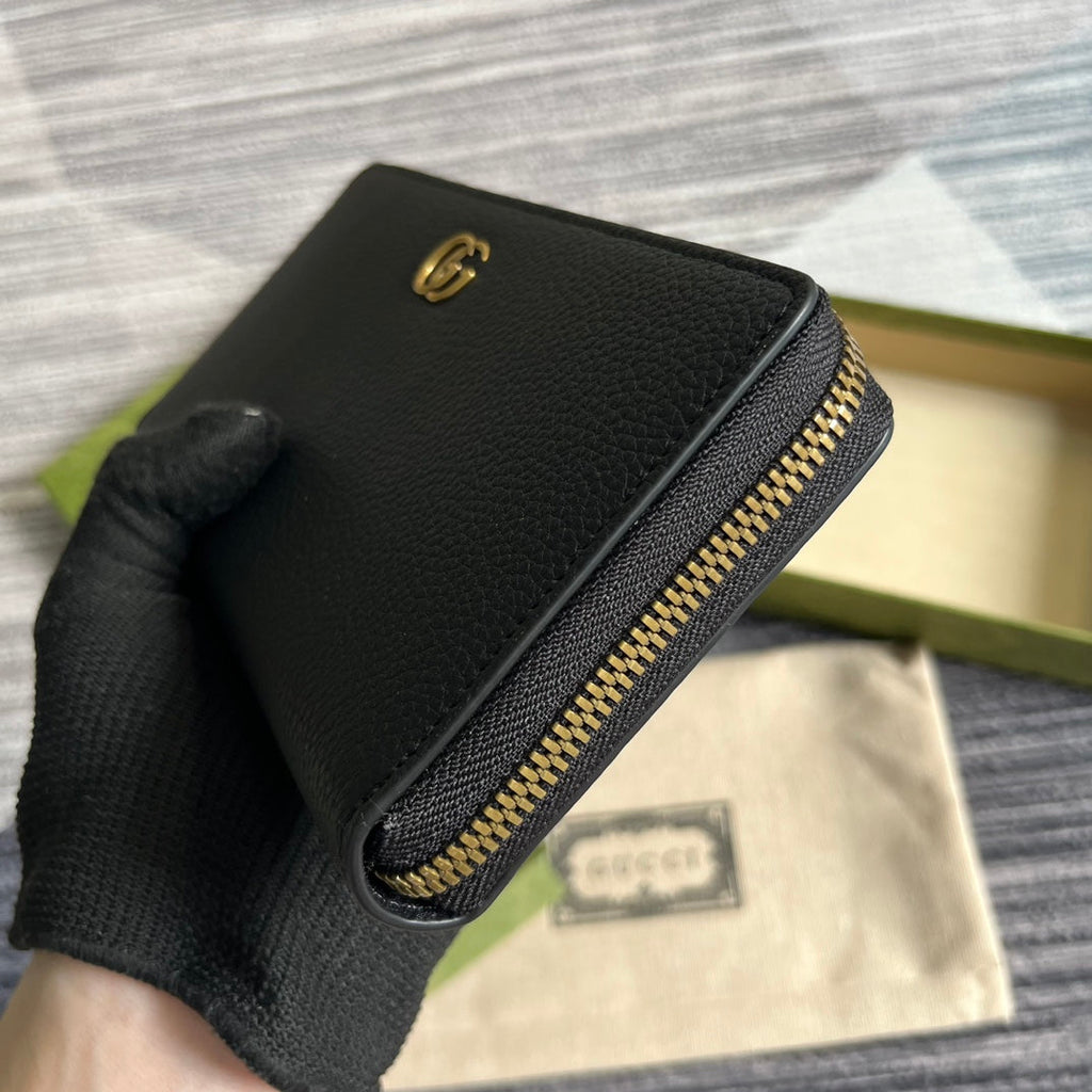 PORTEFEUILLE ZIPPÉ GG MARMONT 19 EN CUIR DE VEAU NOIR