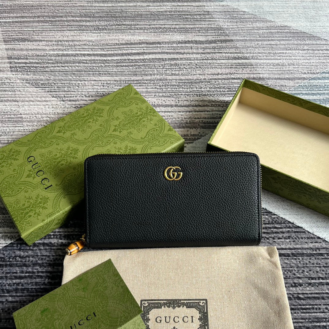 PORTEFEUILLE ZIPPÉ GG MARMONT 19 EN CUIR DE VEAU NOIR