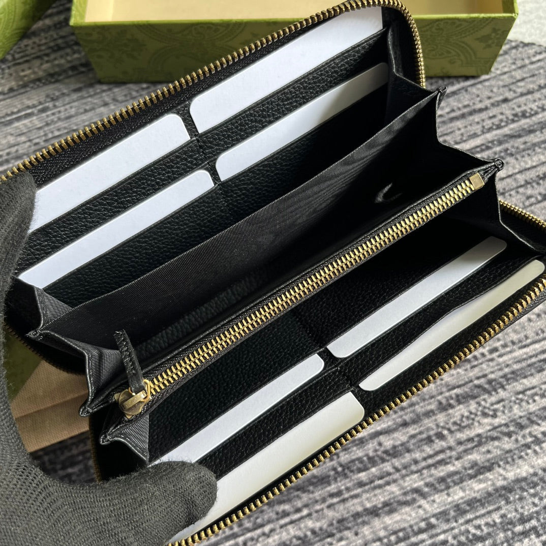 PORTEFEUILLE ZIPPÉ GG MARMONT 19 EN CUIR DE VEAU NOIR