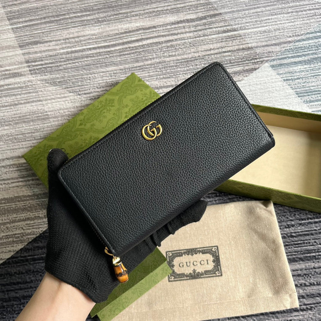 PORTEFEUILLE ZIPPÉ GG MARMONT 19 EN CUIR DE VEAU NOIR