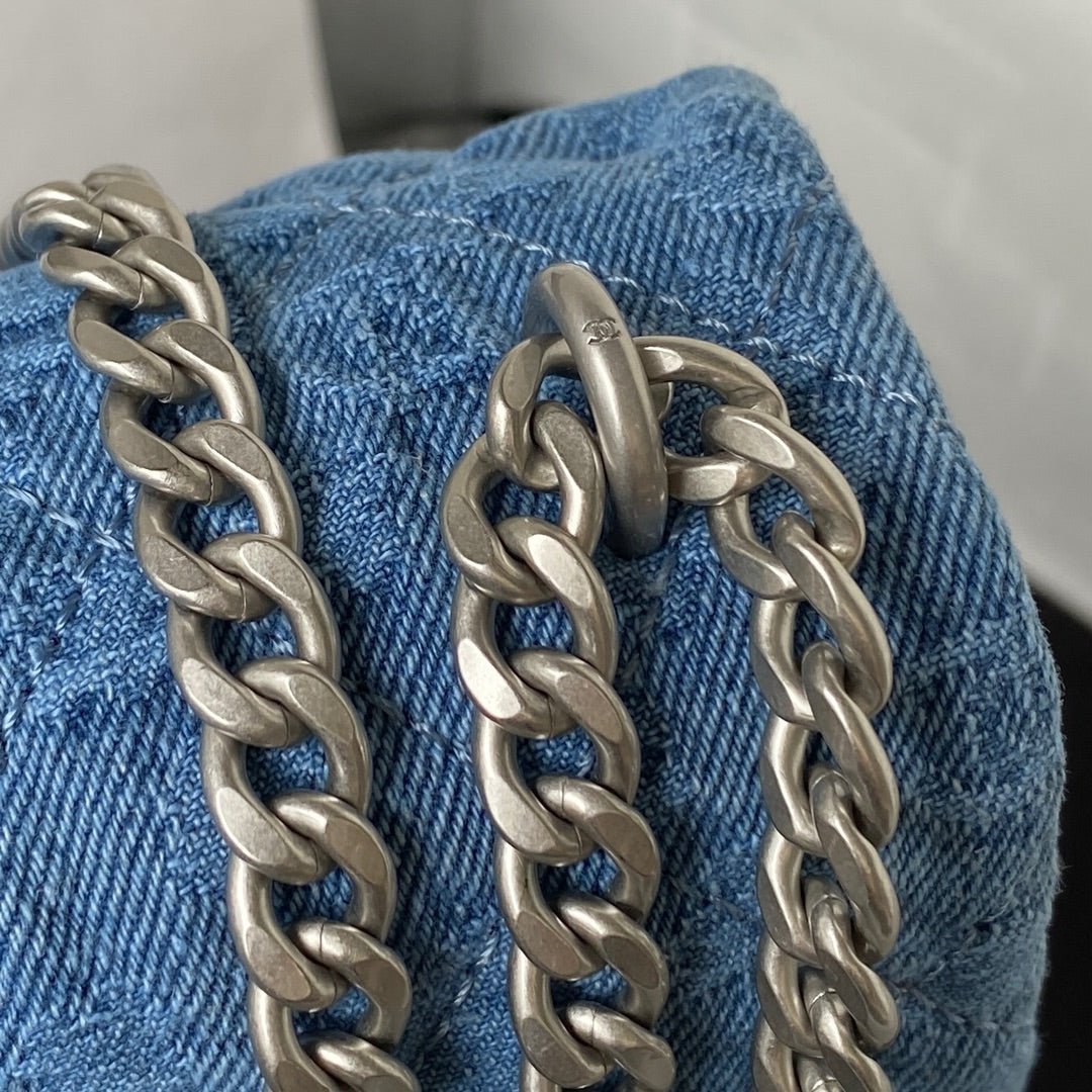23P FLAP BAG 19CM DENIM SILVER HARDWARE