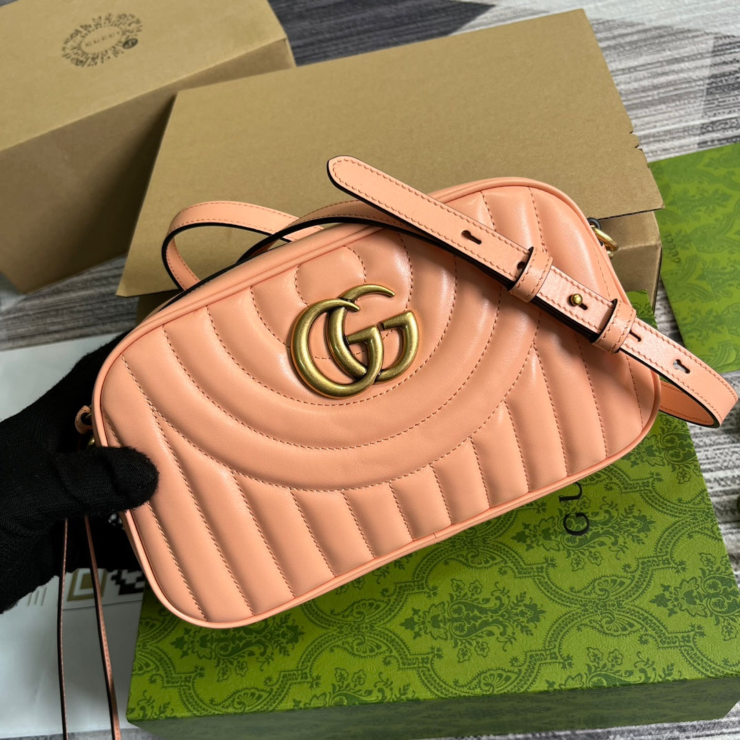 GG MARMONT SMALL 24 MATELASSÉ EN CUIR DE VEAU ROSE PÊCHE