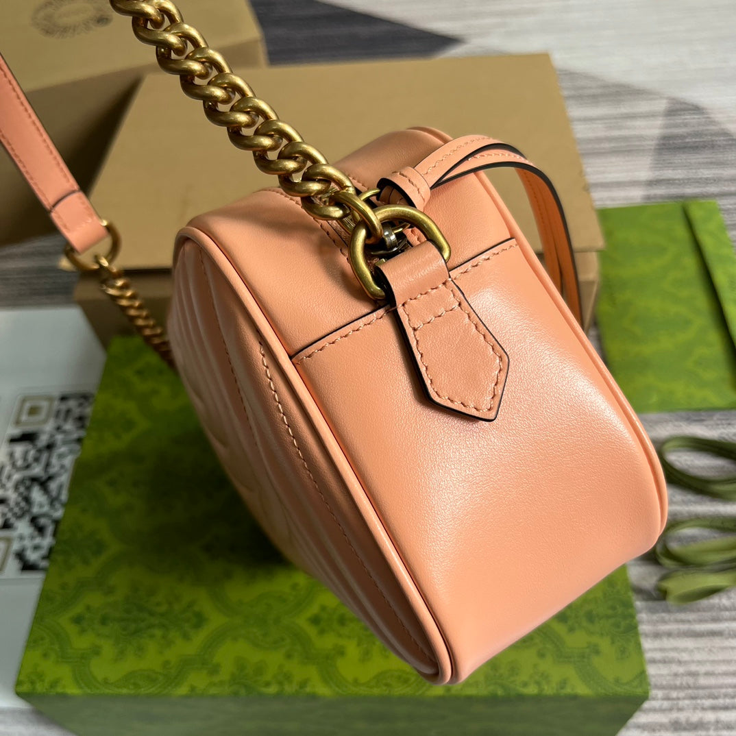 GG MARMONT SMALL 24 MATELASSÉ EN CUIR DE VEAU ROSE PÊCHE