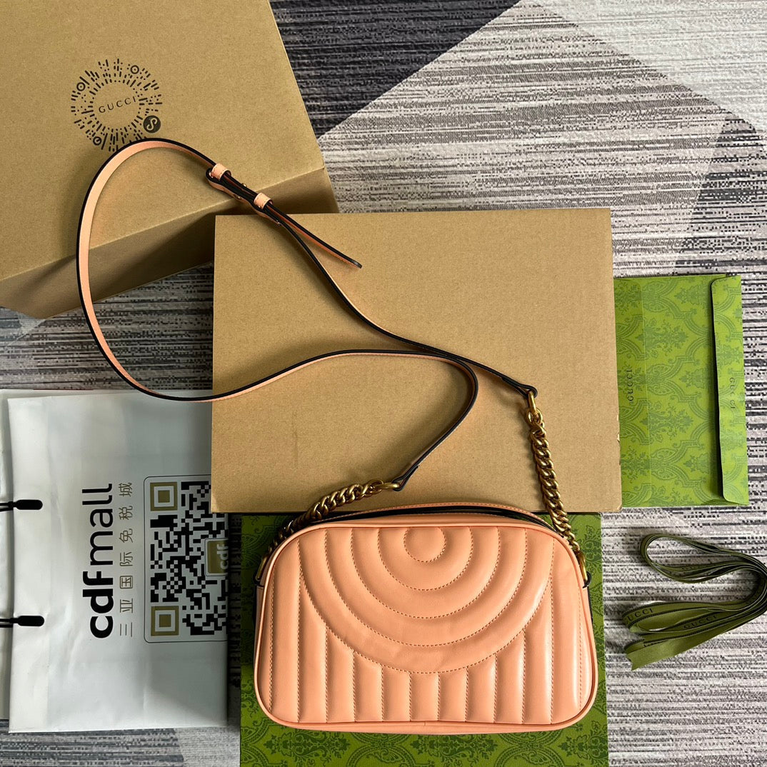 GG MARMONT SMALL 24 MATELASSÉ EN CUIR DE VEAU ROSE PÊCHE