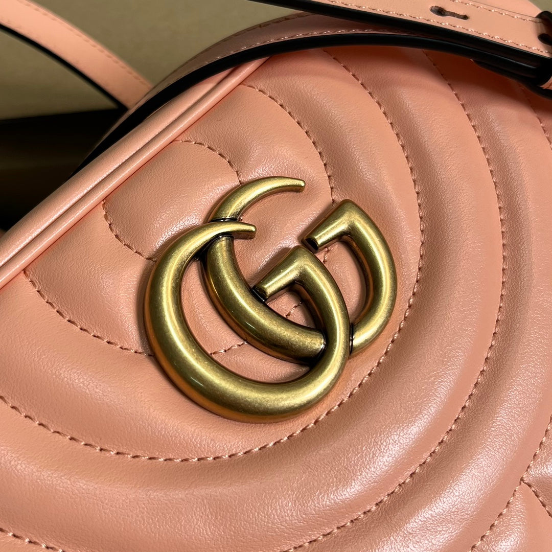 GG MARMONT SMALL 24 MATELASSÉ EN CUIR DE VEAU ROSE PÊCHE