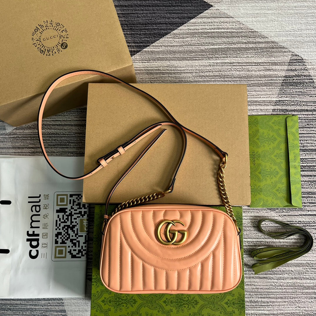 GG MARMONT SMALL 24 MATELASSÉ EN CUIR DE VEAU ROSE PÊCHE