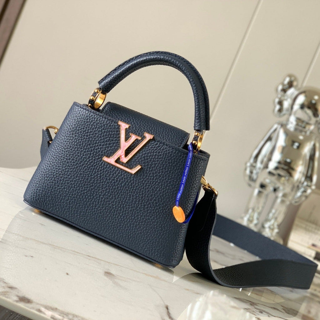 CAPUCINES MINI 21 MIDNIGHT BLUE TAURILLON LEATHER GOLD HARDWARE