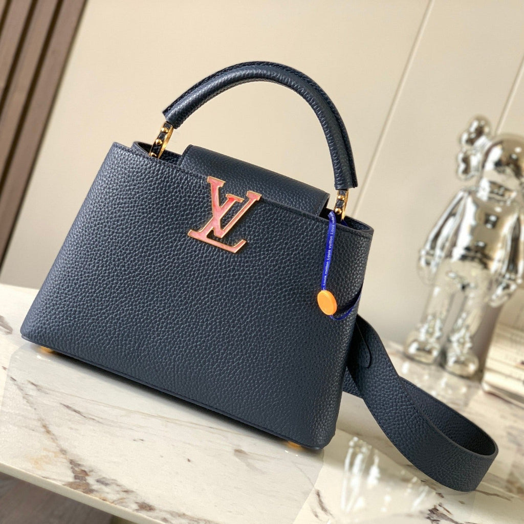 CAPUCINES BB 27 BLEU NUIT CUIR TAURILLON QUINCAILLERIE DORÉ
