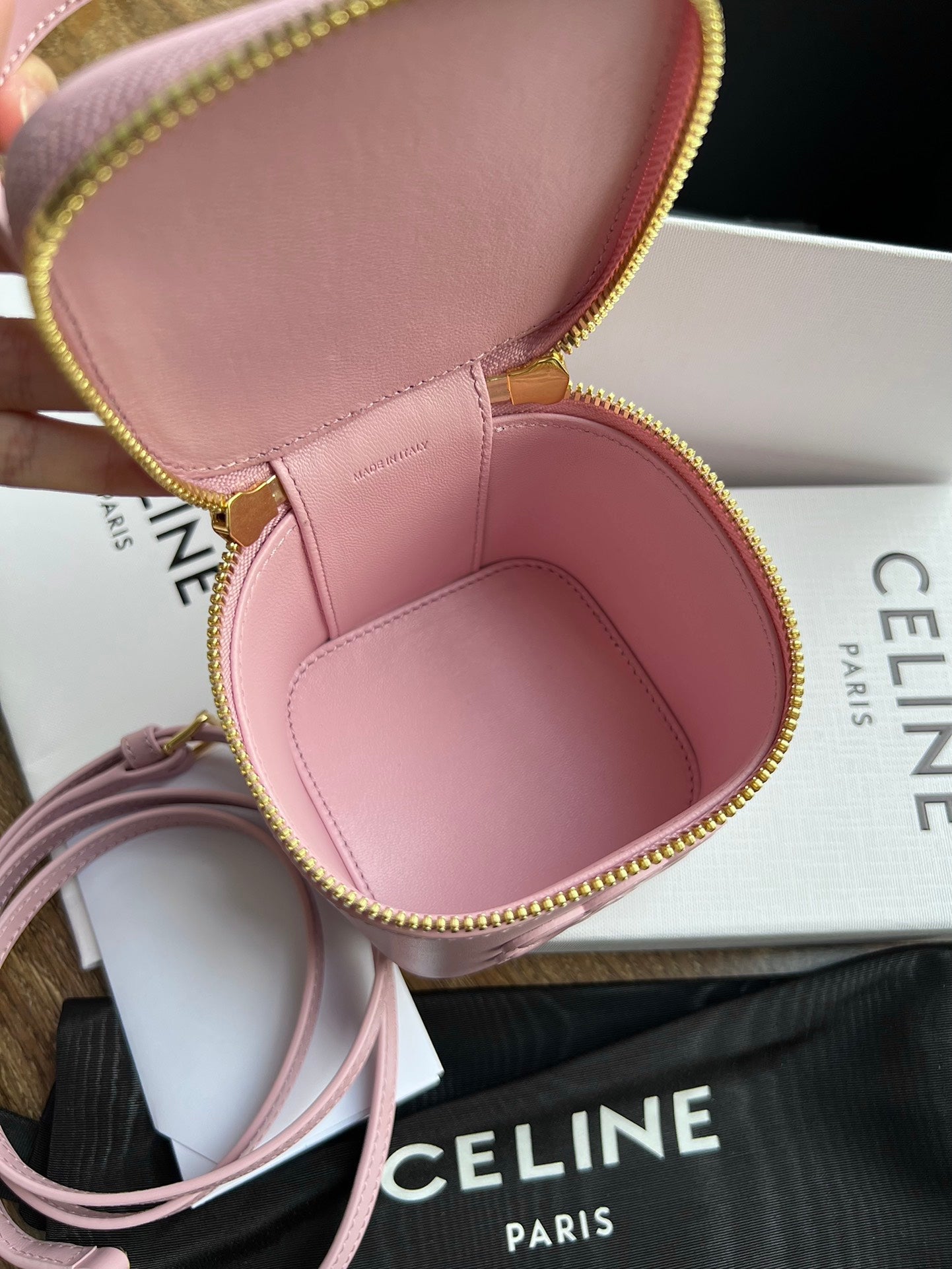 TROUSSE À COSMÉTIQUES 9 SAC EN CUIR DE VEAU LISSE ROSE PASTEL
