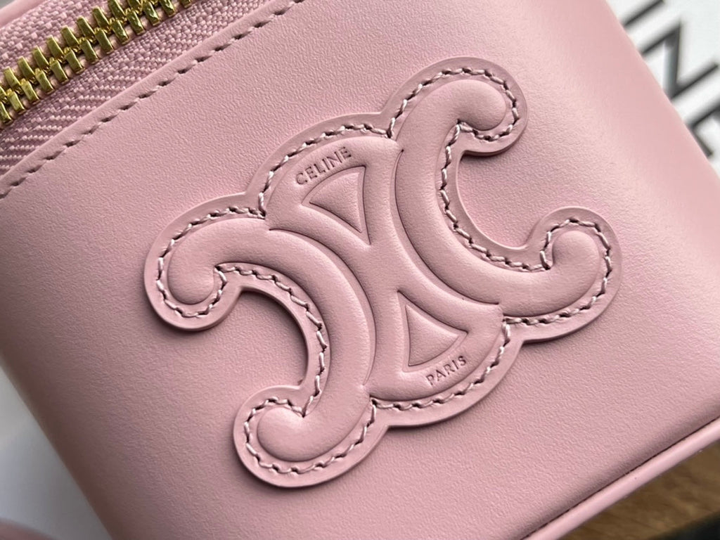 TROUSSE À COSMÉTIQUES 9 SAC EN CUIR DE VEAU LISSE ROSE PASTEL