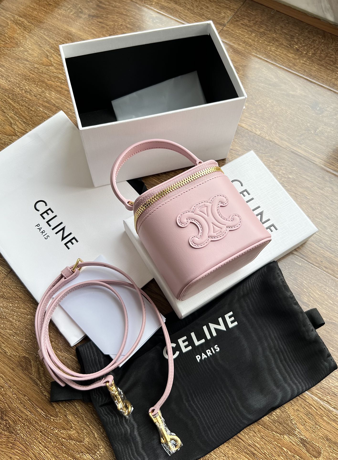 TROUSSE À COSMÉTIQUES 9 SAC EN CUIR DE VEAU LISSE ROSE PASTEL