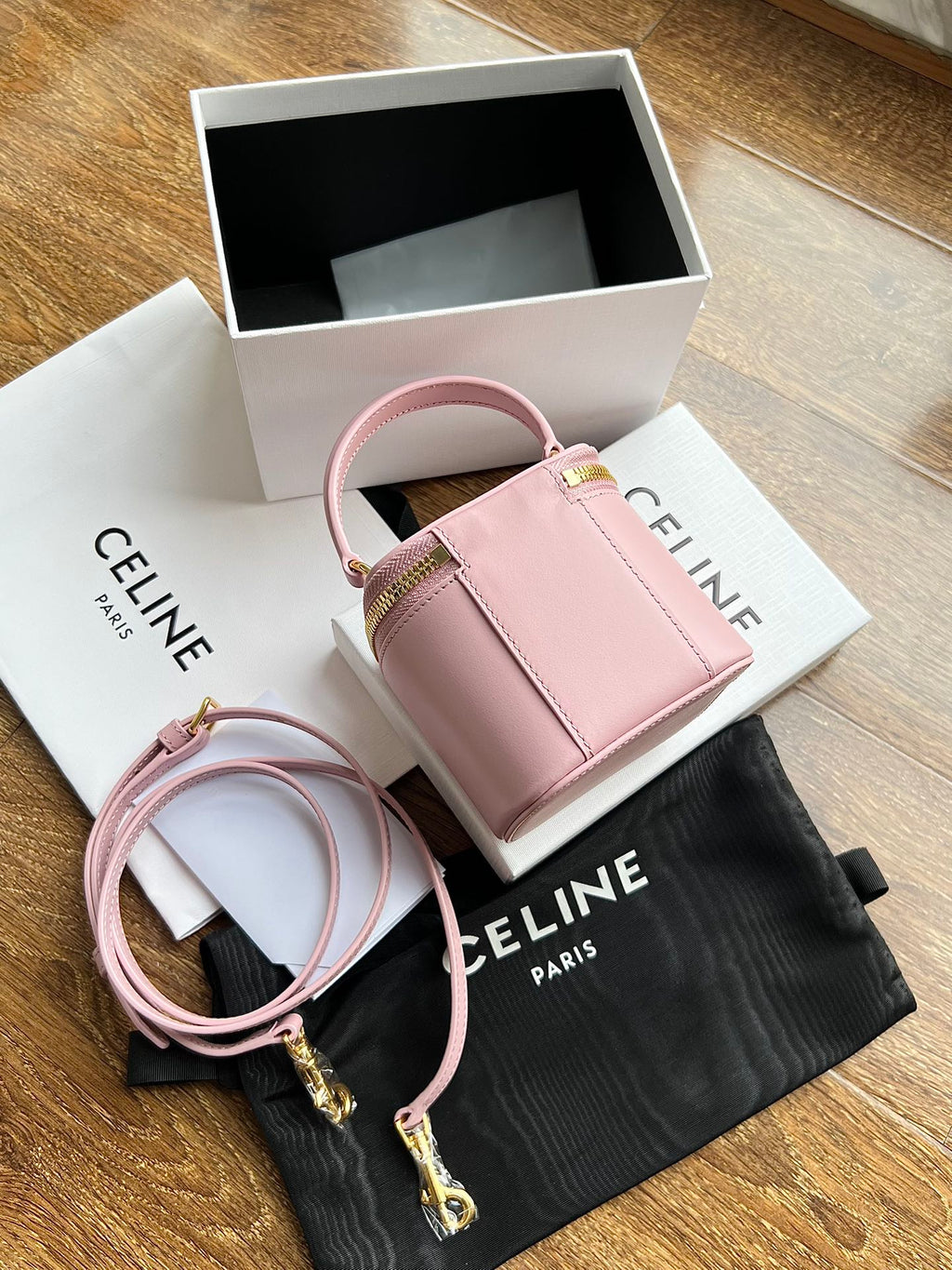 TROUSSE À COSMÉTIQUES 9 SAC EN CUIR DE VEAU LISSE ROSE PASTEL