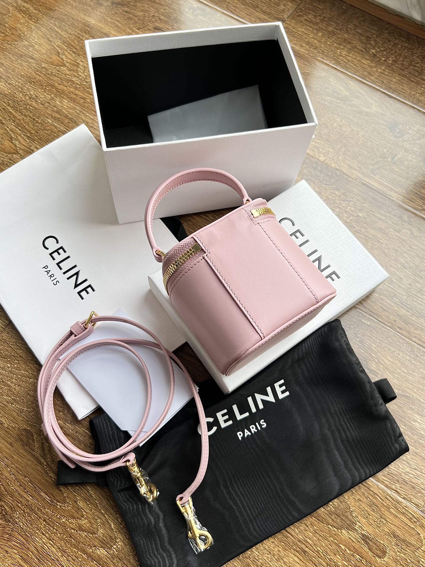 TROUSSE À COSMÉTIQUES 9 SAC EN CUIR DE VEAU LISSE ROSE PASTEL