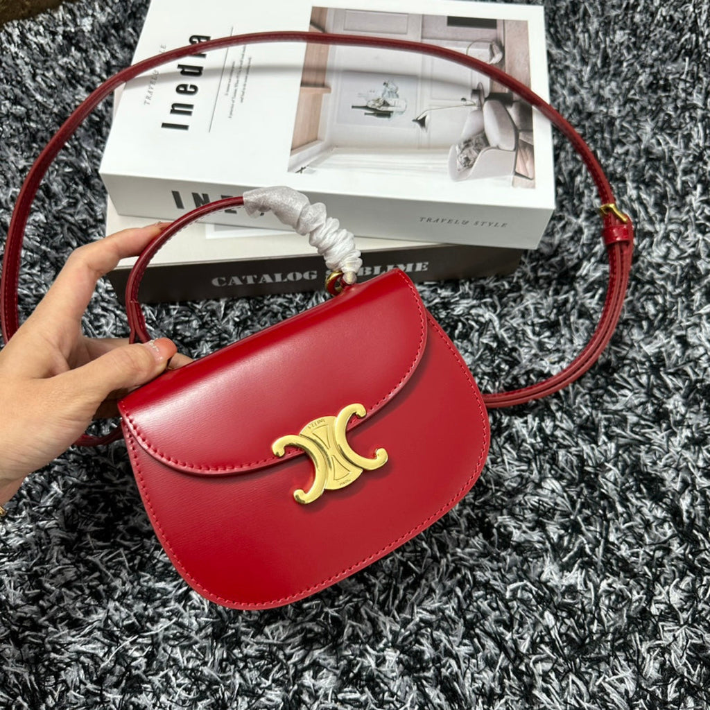 BESACE TRIPHOME 17 CUIR DE VEAU ROUGE CERISE