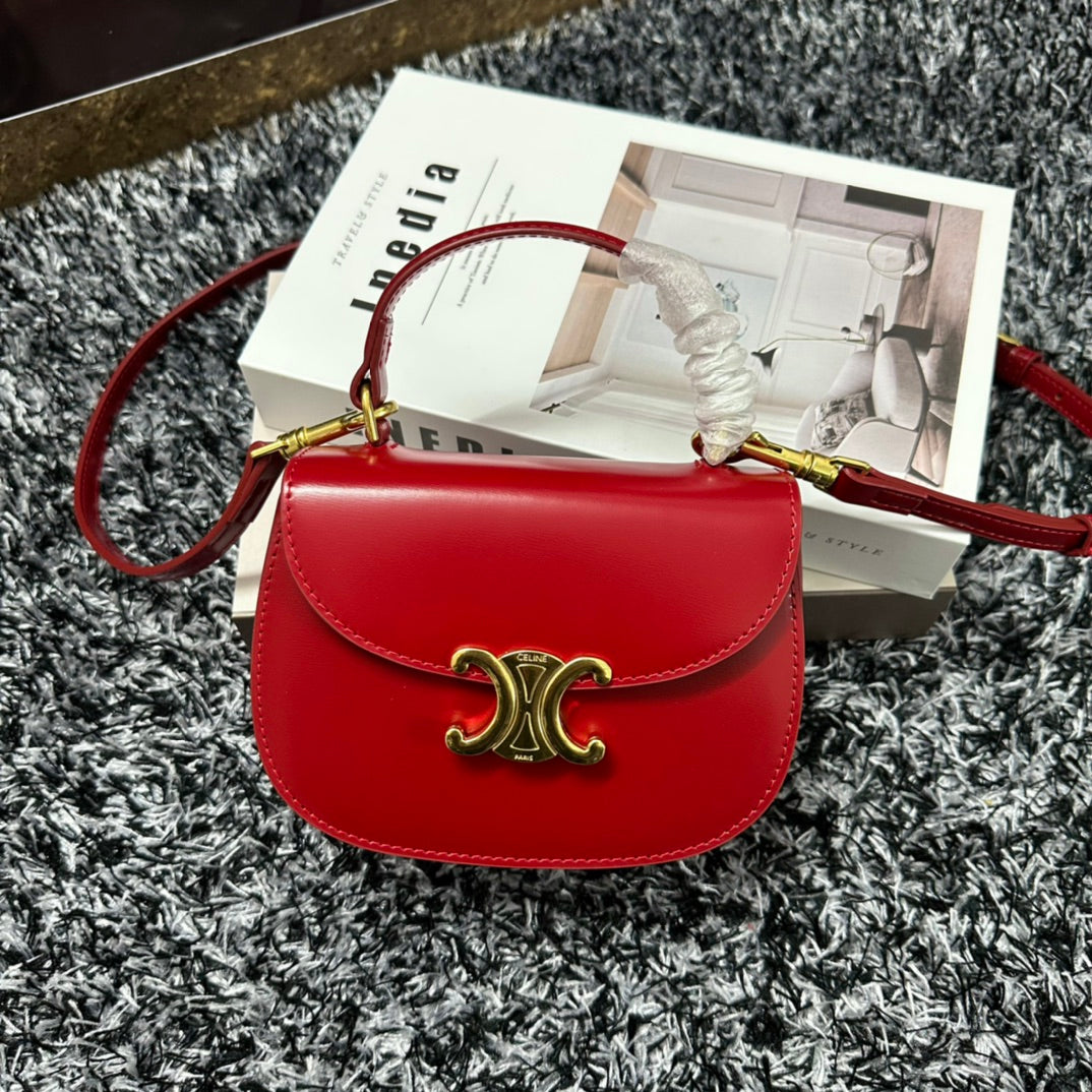BESACE TRIPHOME 17 CUIR DE VEAU ROUGE CERISE