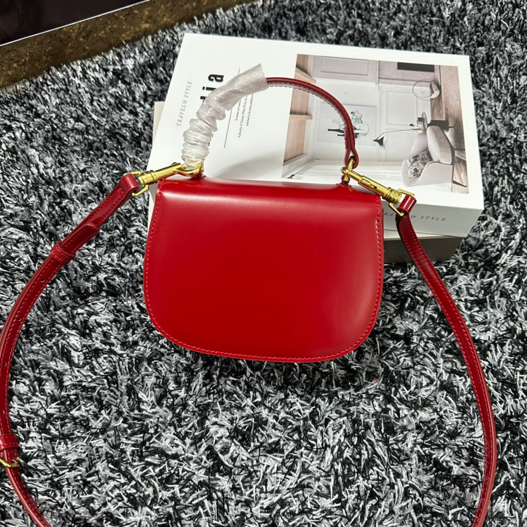 BESACE TRIPHOME 17 CUIR DE VEAU ROUGE CERISE