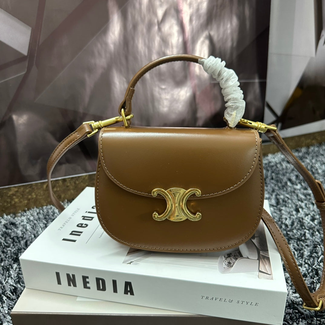 BESACE TRIPHOME 17 CUIR DE VEAU MARRON CARAMEL