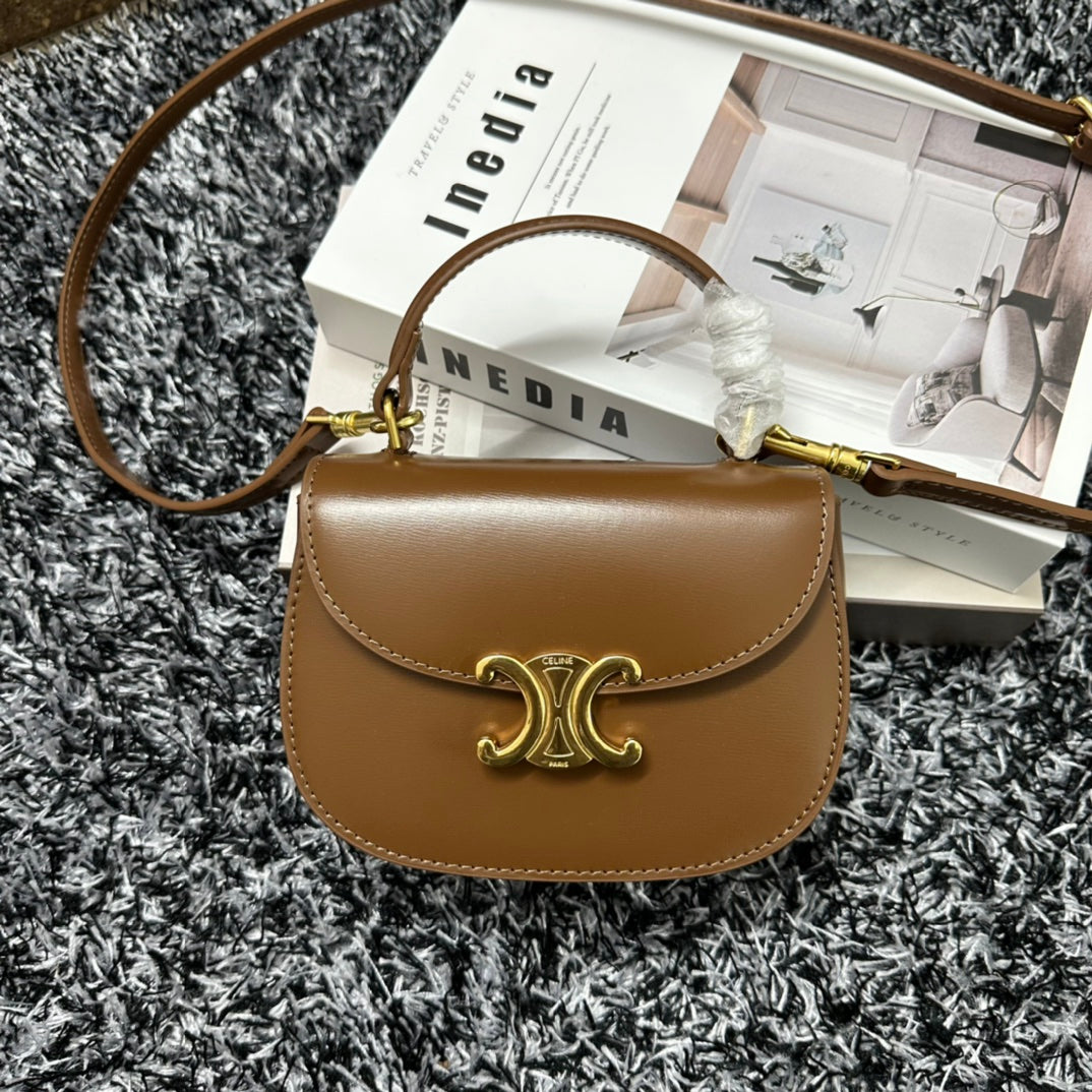 BESACE TRIPHOME 17 CUIR DE VEAU MARRON CARAMEL