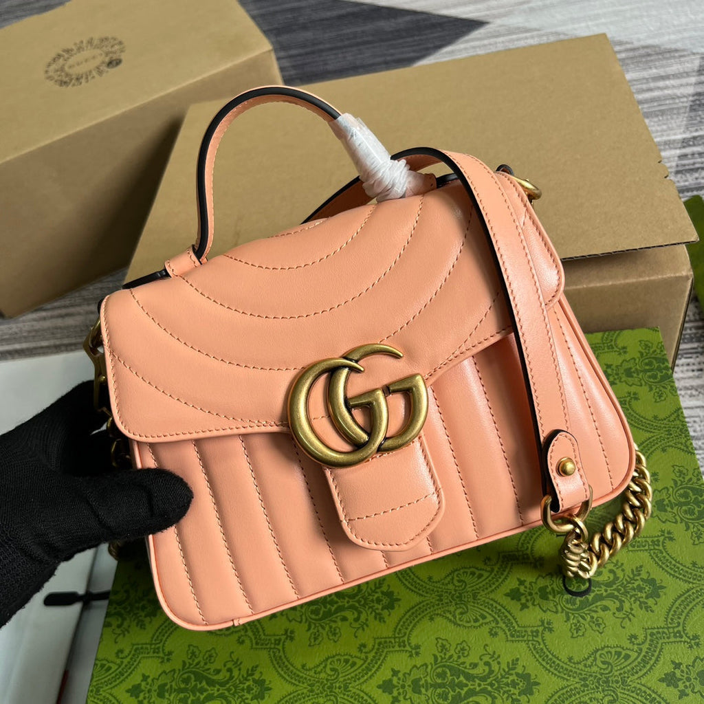 SAC CLASSIQUE GG MARMONT MINI 21 EN CUIR DE VEAU ROSE PÊCHE