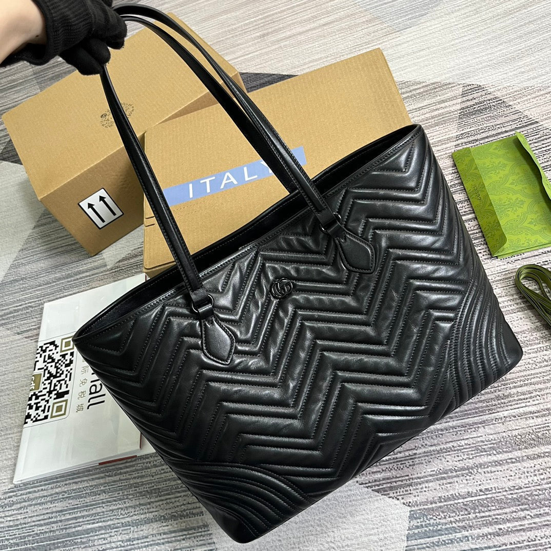 Grand sac fourre-tout GG MARMONT 38 en cuir de veau noir