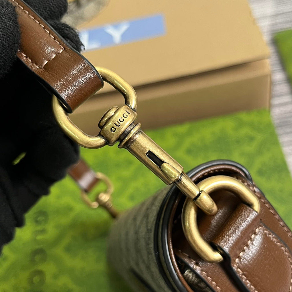 SAC À MAIN GG MINI 13 EN TOILE BEIGE ET CUIR DE VEAU MARRON