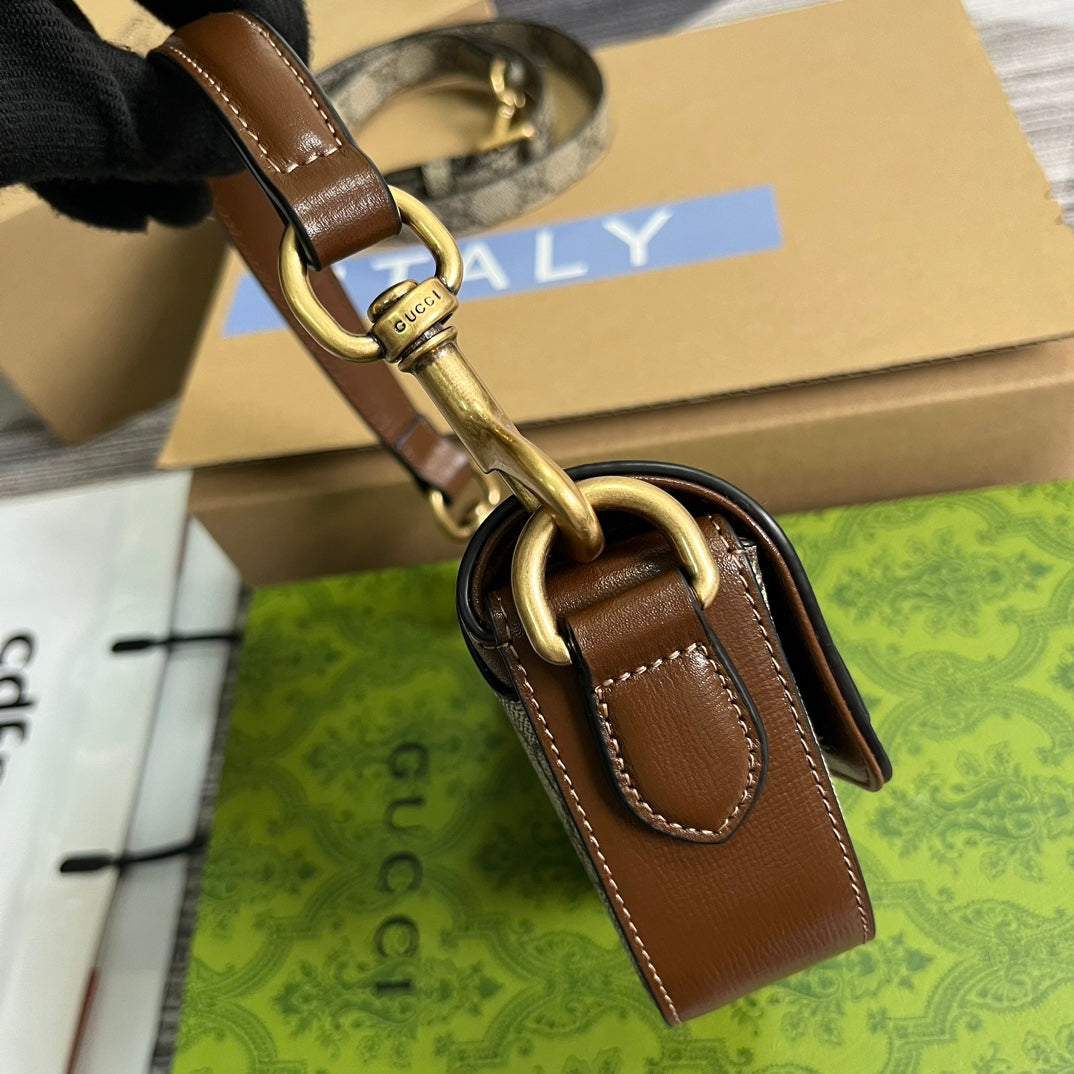 SAC À MAIN GG MINI 13 EN TOILE BEIGE ET CUIR DE VEAU MARRON