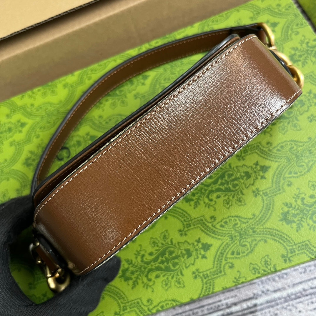 SAC À MAIN GG MINI 13 EN TOILE BEIGE ET CUIR DE VEAU MARRON