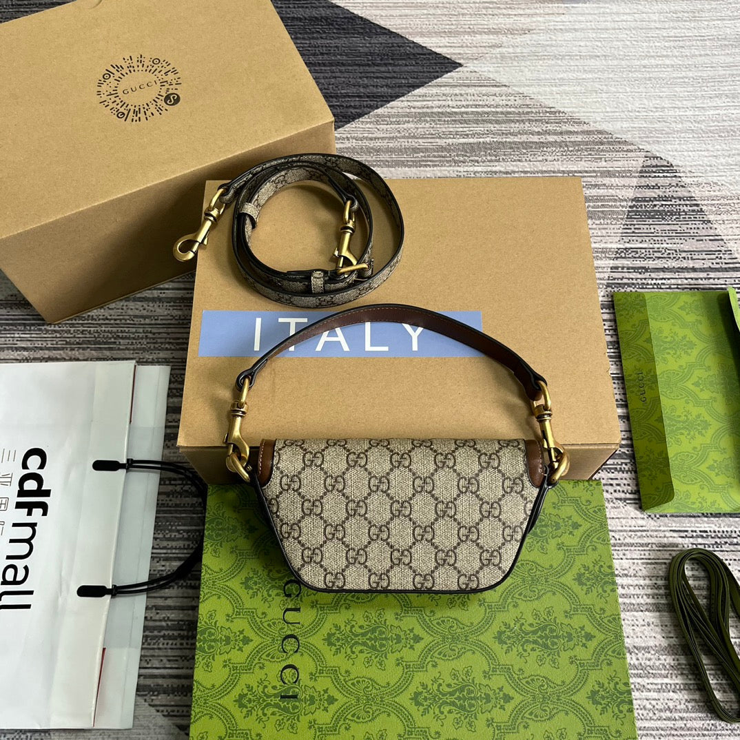 SAC À MAIN GG MINI 13 EN TOILE BEIGE ET CUIR DE VEAU MARRON