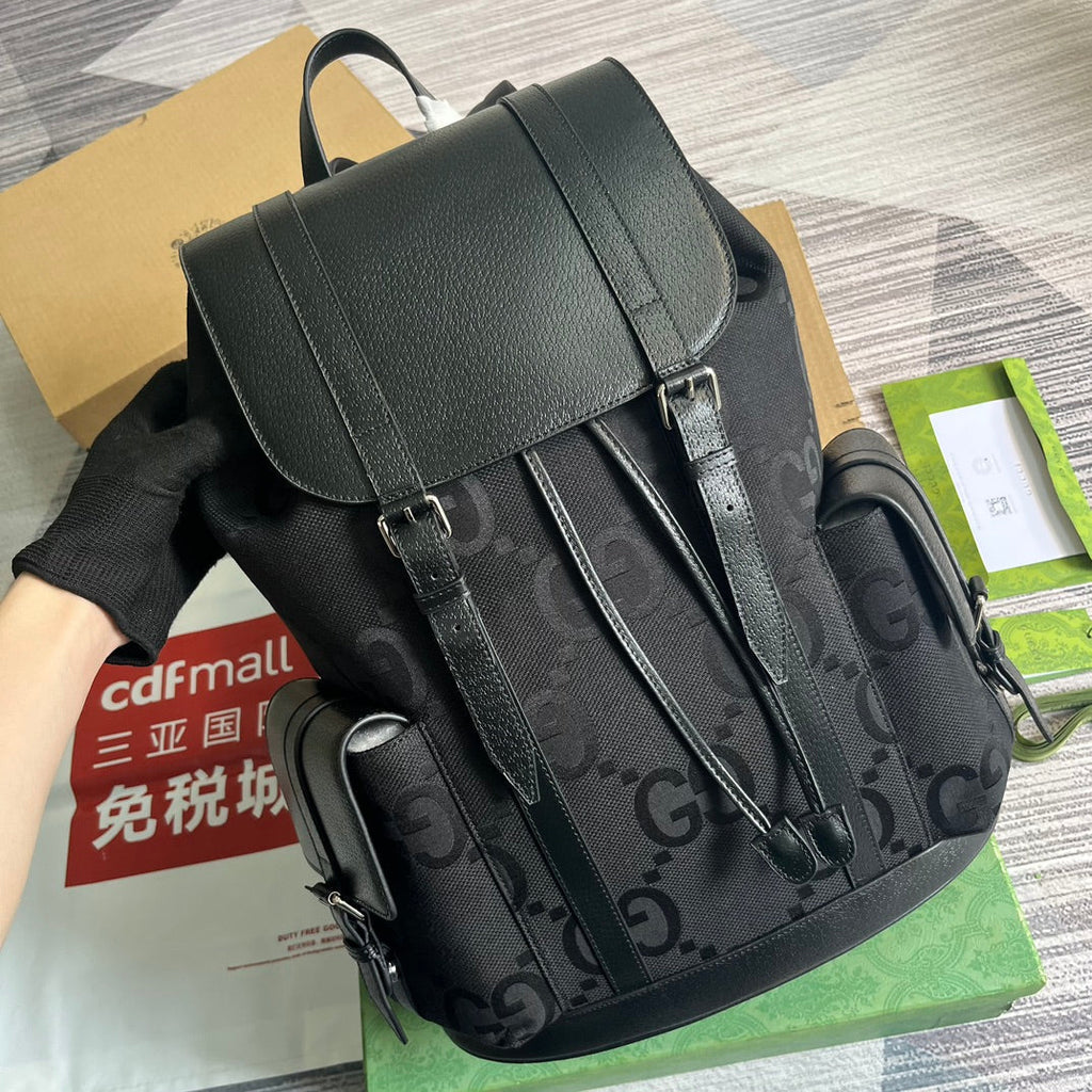 SAC À DOS GG OPHIDIA LARGE 42 EN TOILE NOIRE ET CUIR DE VEAU
