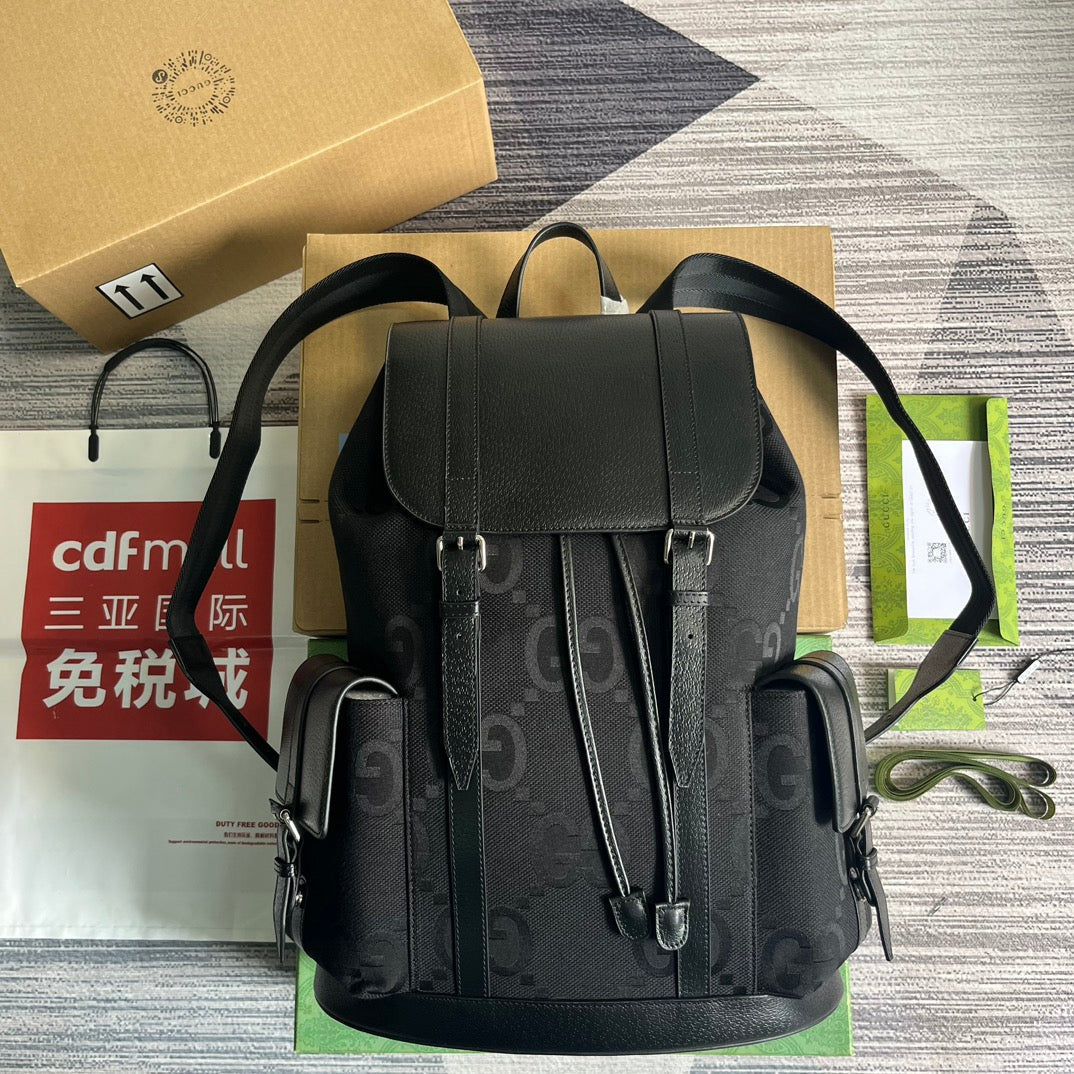 SAC À DOS GG OPHIDIA LARGE 42 EN TOILE NOIRE ET CUIR DE VEAU