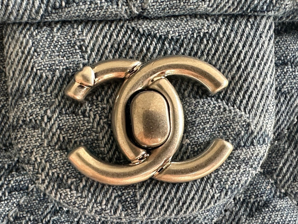 SAC À RABAT CC 19 CM BLEU DENIM QUINCAILLERIE ARGENTÉE 