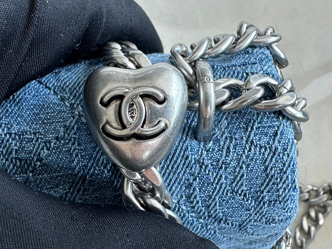 CC FLAP BAG 12CM BLUE DENIM SILVER HARDWARE