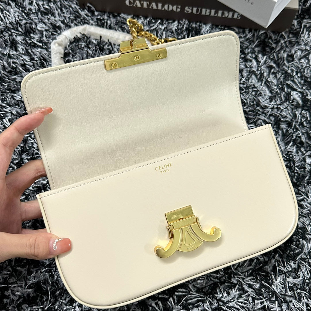 TRIPHOME 20 SAC À BANDOULIÈRE EN CUIR DE VACHE BLANC AVEC CHAÎNE