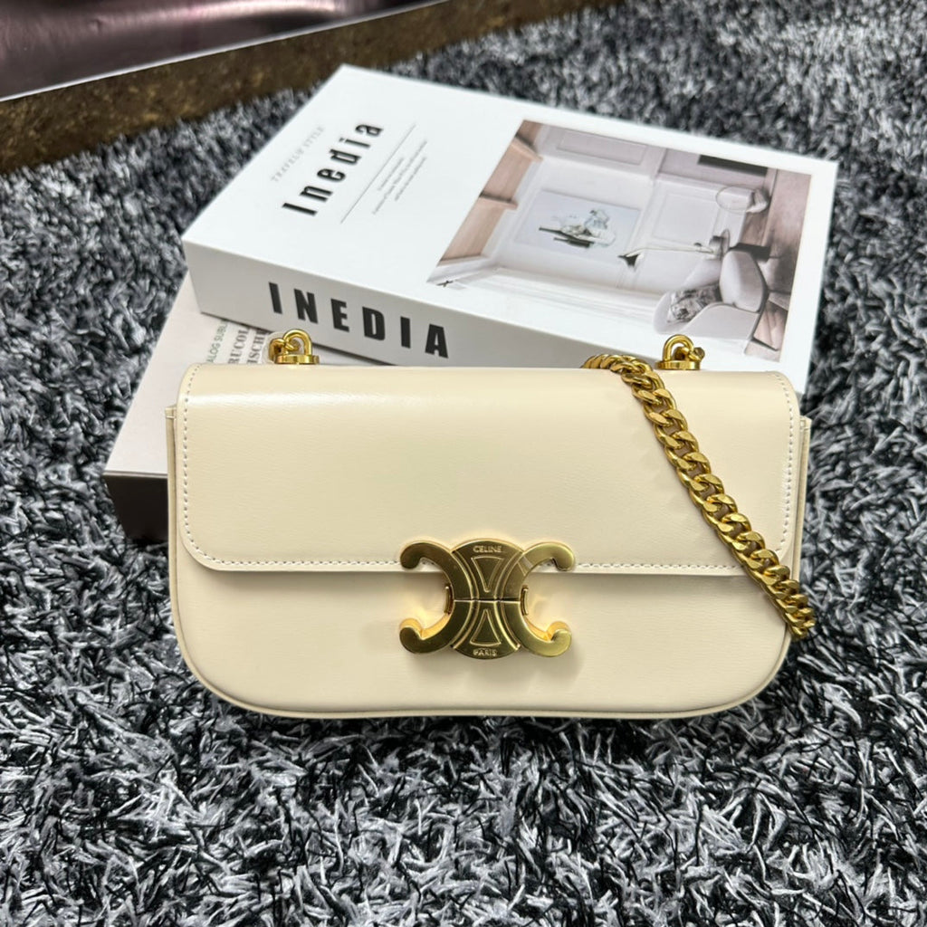 TRIPHOME 20 SAC À BANDOULIÈRE EN CUIR DE VACHE BLANC AVEC CHAÎNE