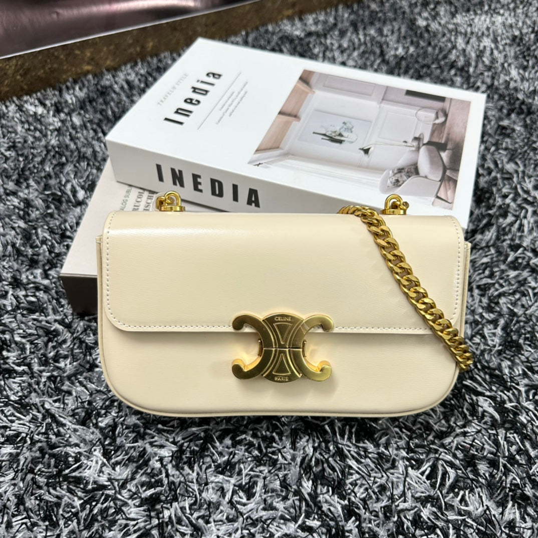 TRIPHOME 20 SAC À BANDOULIÈRE EN CUIR DE VACHE BLANC AVEC CHAÎNE
