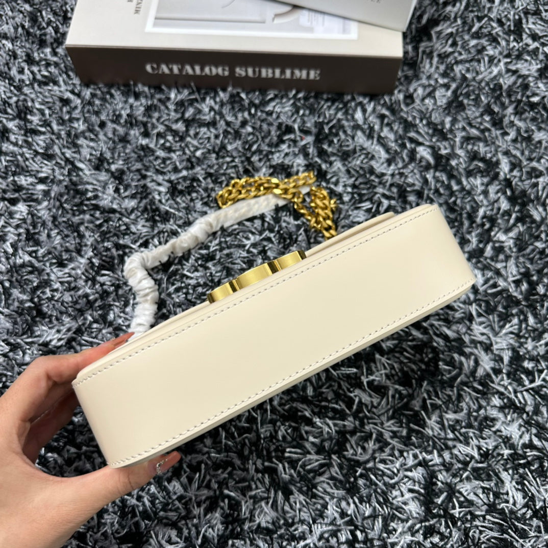 TRIPHOME 20 SAC À BANDOULIÈRE EN CUIR DE VACHE BLANC AVEC CHAÎNE
