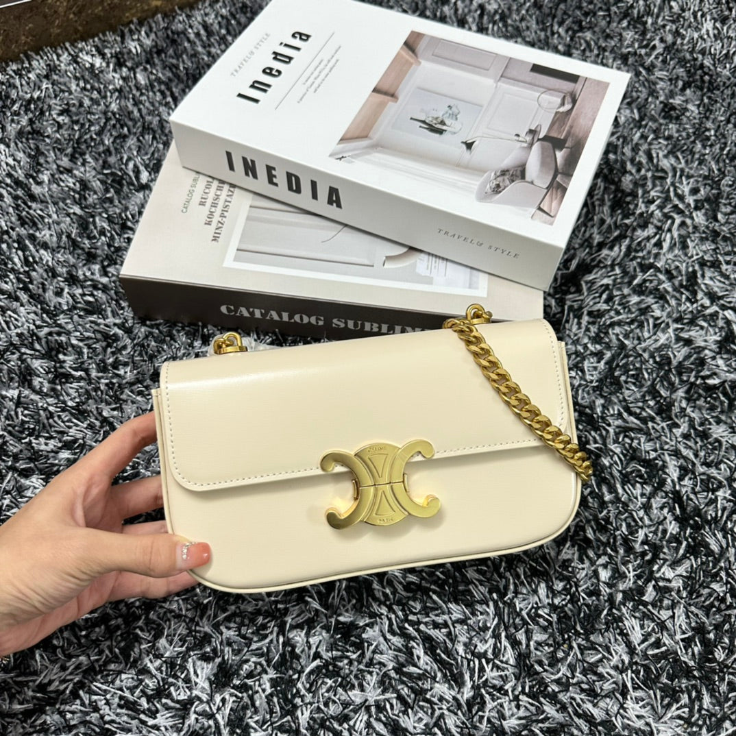 TRIPHOME 20 SAC À BANDOULIÈRE EN CUIR DE VACHE BLANC AVEC CHAÎNE