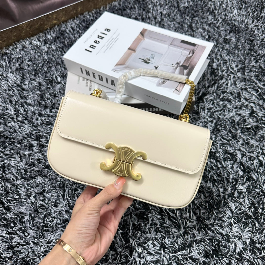 TRIPHOME 20 SAC À BANDOULIÈRE EN CUIR DE VACHE BLANC AVEC CHAÎNE