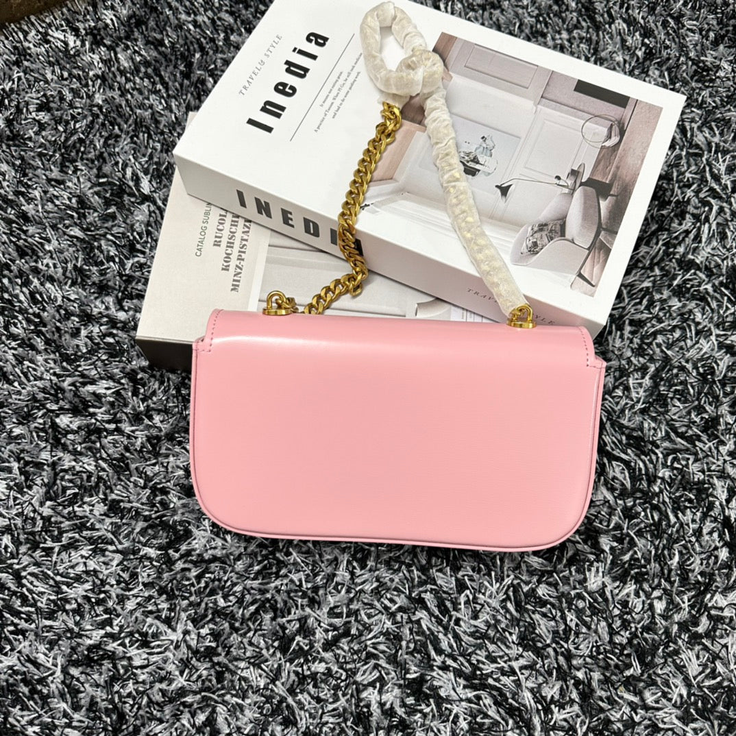 SAC À BANDOULIÈRE CHAÎNE EN CUIR DE VACHE ROSE PASTEL TRIPHOME 20