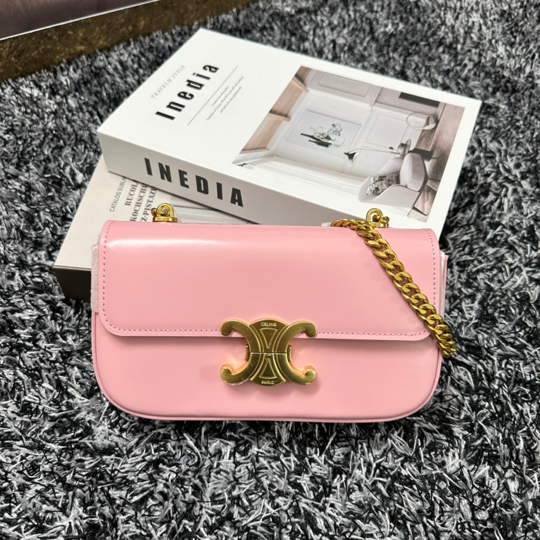 SAC À BANDOULIÈRE CHAÎNE EN CUIR DE VACHE ROSE PASTEL TRIPHOME 20