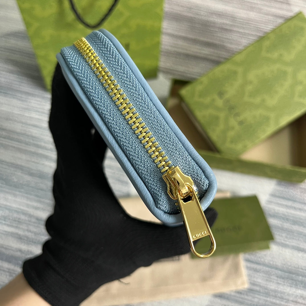 Portefeuille zippé GG Blondie 21 en cuir de veau bleu pastel