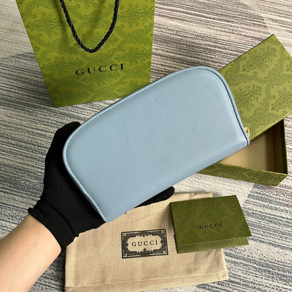 Portefeuille zippé GG Blondie 21 en cuir de veau bleu pastel