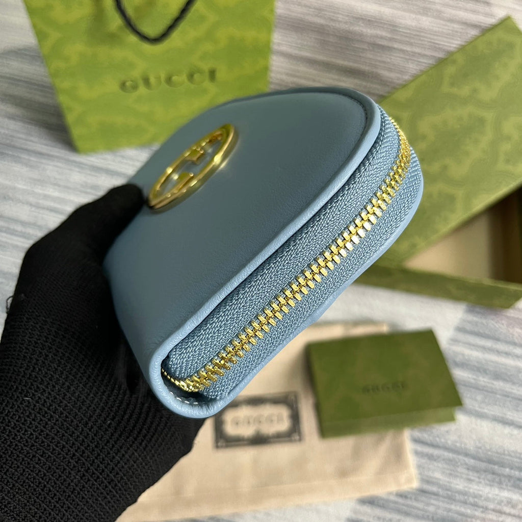 Portefeuille zippé GG Blondie 21 en cuir de veau bleu pastel
