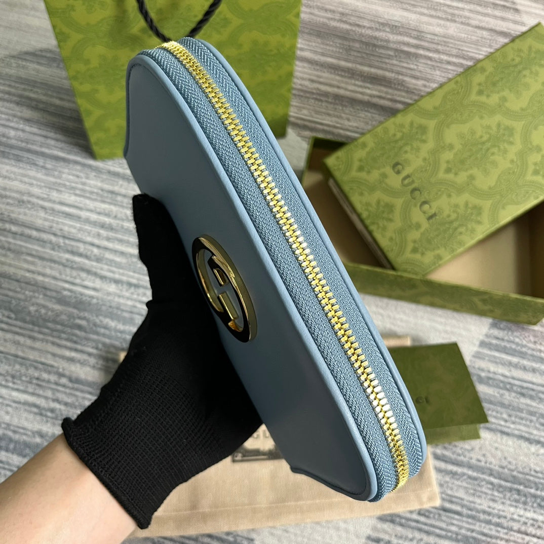 Portefeuille zippé GG Blondie 21 en cuir de veau bleu pastel
