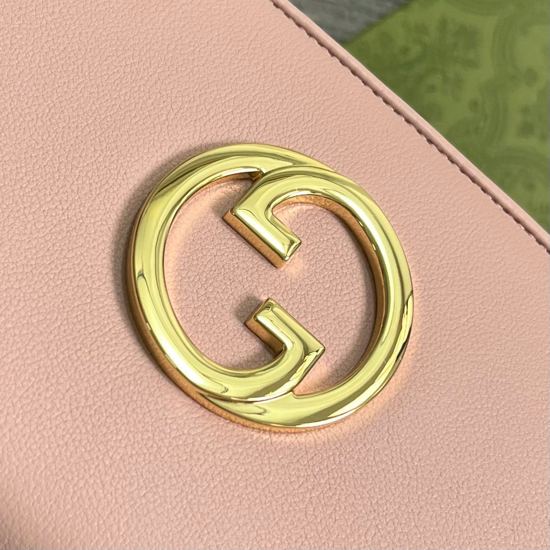 Portefeuille zippé GG Blondie 21 en cuir de veau rose clair