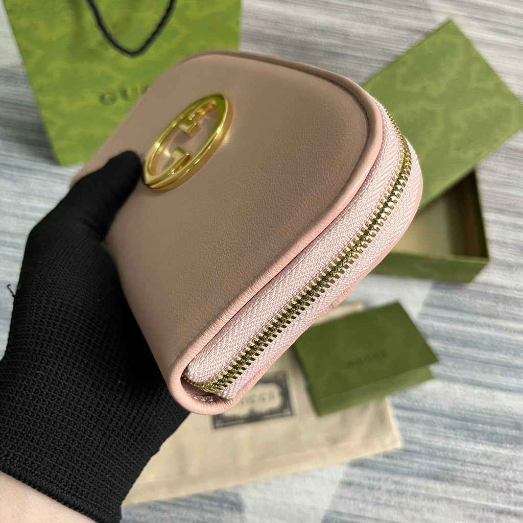 Portefeuille zippé GG Blondie 21 en cuir de veau rose clair