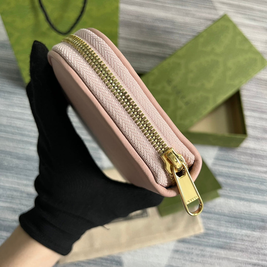 Portefeuille zippé GG Blondie 21 en cuir de veau rose clair