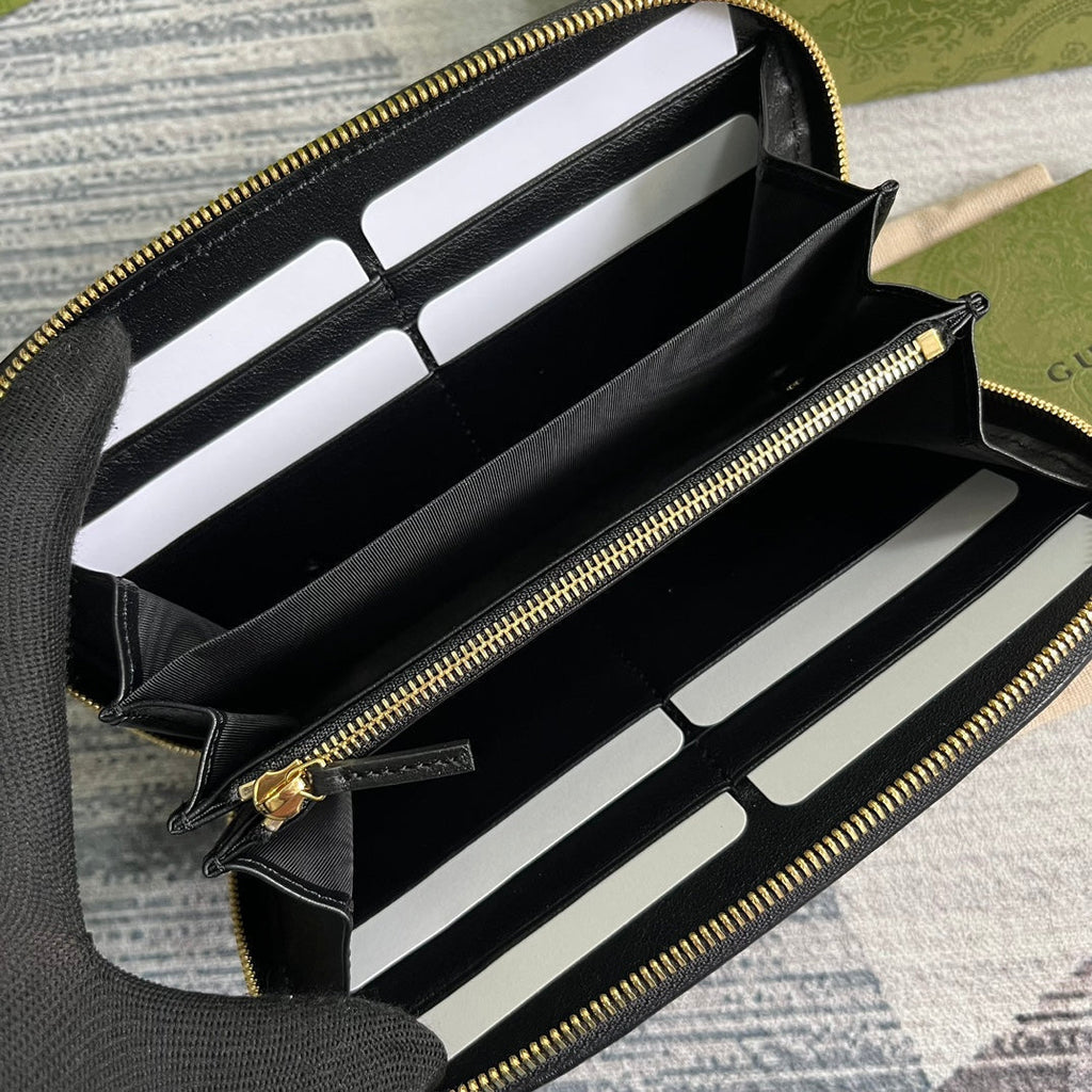 Portefeuille zippé GG Blondie 21 en cuir de veau noir