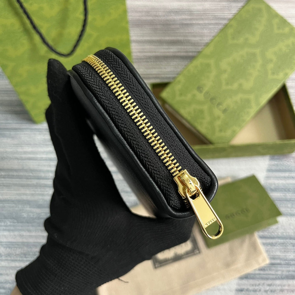 Portefeuille zippé GG Blondie 21 en cuir de veau noir