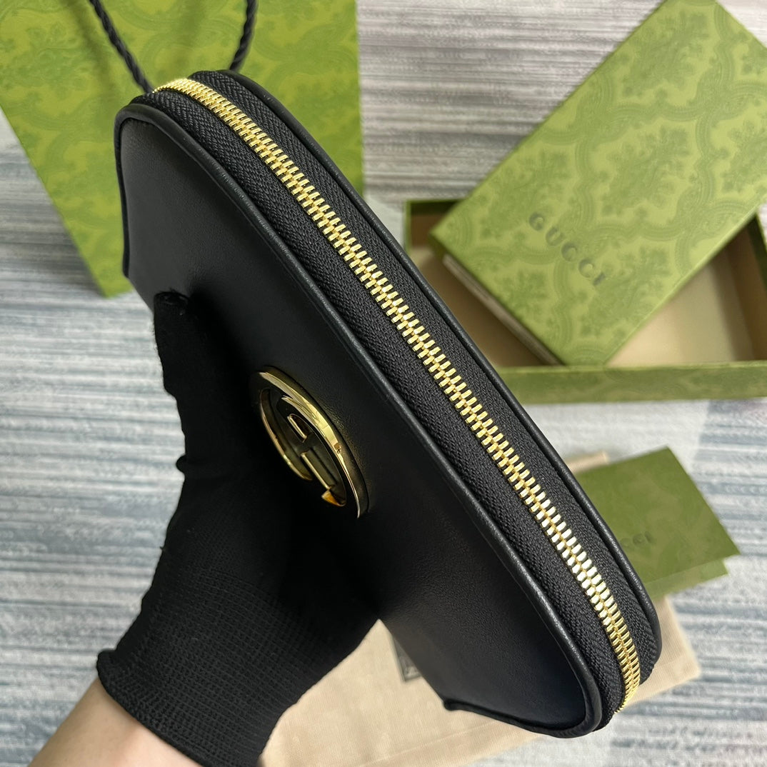 Portefeuille zippé GG Blondie 21 en cuir de veau noir